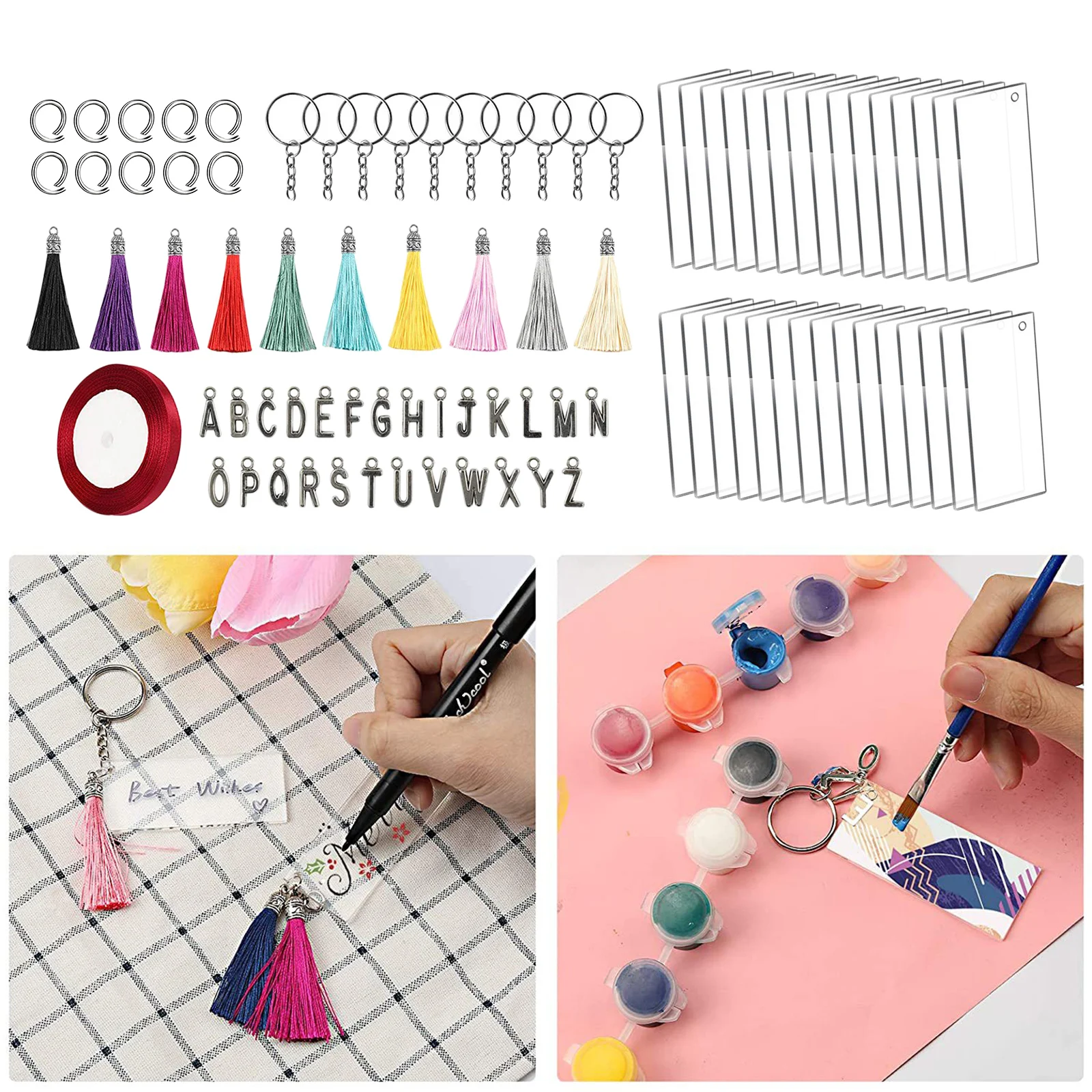 

Acrylic Tassels Blanks Set Pendants and Letter Rectangle Board for Vinyl DIY Craft Jewelry Making Supplies