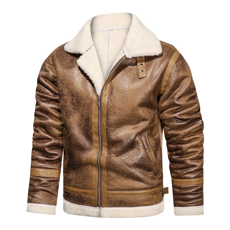 

Новинка 2023, зимняя утолщенная теплая меховая Слитная Мужская мотоциклетная кожаная куртка, модная облегающая мужская одежда с отложным воротником, пальто