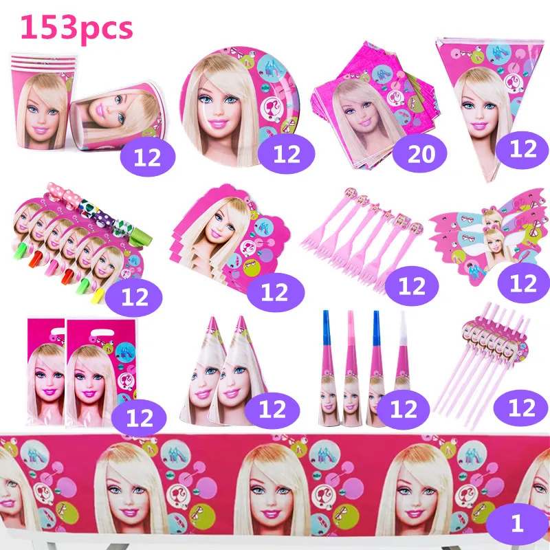 Barbi Theme Party Decoration Supplies Girl Birthday Party Wedding Disposable Tableware Set Baby Shower Cup Plate Gift Bag Decor images - 6