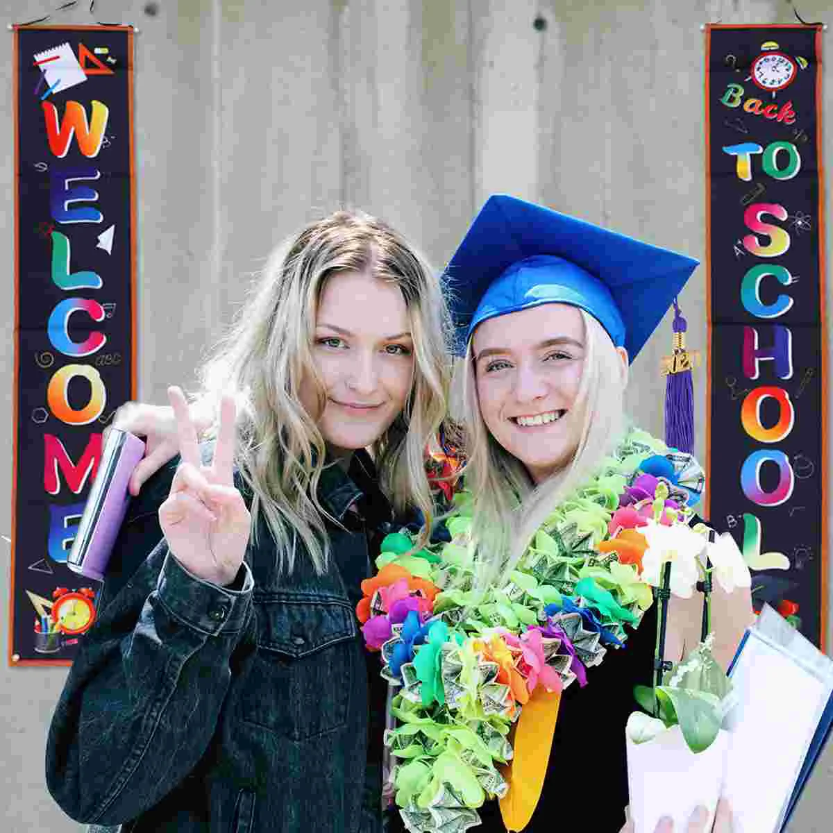 

1 Pair Back To School Season Door Curtain Fashion Welcome Couplet Banner Flag Decoration Door Wall Hanging Sign (Assorted Color)