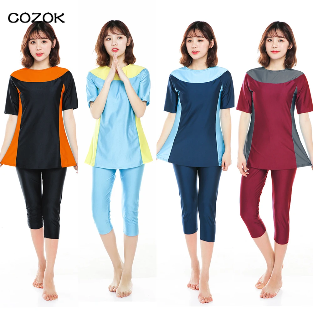 

Arabic Islamic Women 2PCS Short Sleeve Muslim Swimwear Burkini Modest Bathing Suit Islamic Swimsuit Women Plus Size 4xl