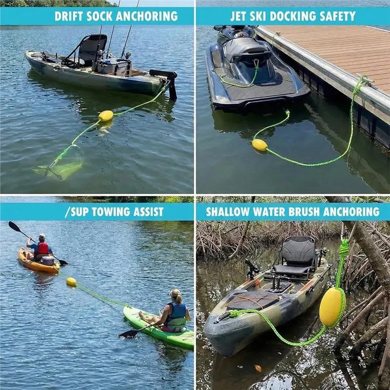 Фото Анкерный трос X08A Drift Sock, 20 футов, буксировочный трос для каяков, для рыболовных лодок, буев, с нержавеющими зажимами, аксессуары для анкерного троса и буев №1