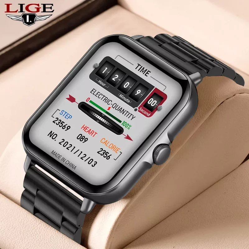

LIGE 2022 New Bluetooth Calling Smart Watch Men Full Touch Screen Sports Fitness Watch IP67 Waterproof Bluetooth For Android ios