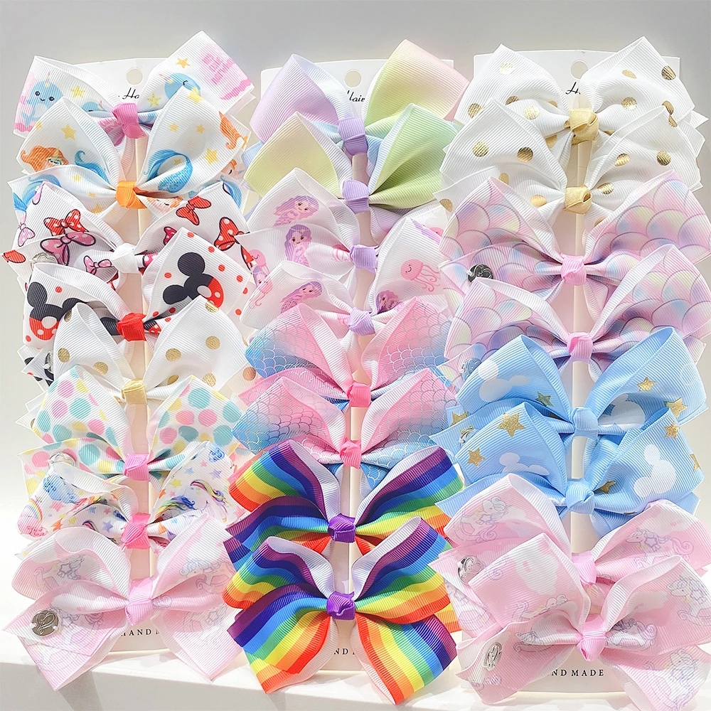

8Pcs/set Grosgrain Ribbon Printed Hair Bows With Clip For Cute Girls Hair Clips Heart Hairpins Barrettes Kids Hair Accessories