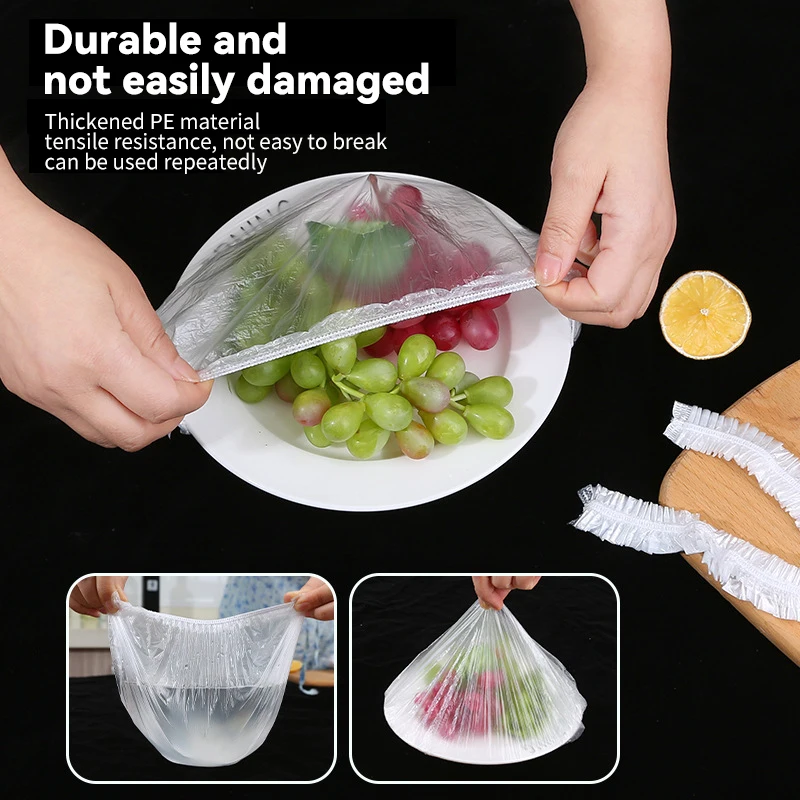 

100pcs Disposable Food Cover Plastic Wrap Elastic Food Lids For Fruit Bowls Cups Caps Storage Kitchen Fresh Keeping Saver Bag