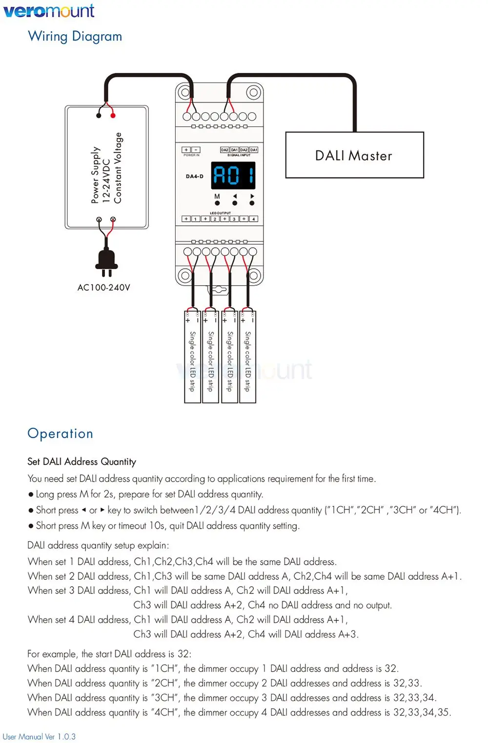 Фото Skydance DA4-D 4CH*5A 12-24VDC CV DALI Диммер (Din Rail) (DT6) PMW Диммирование 4x (60-120)W Драйвер для одноцветных полосовых светильников RGBW №5