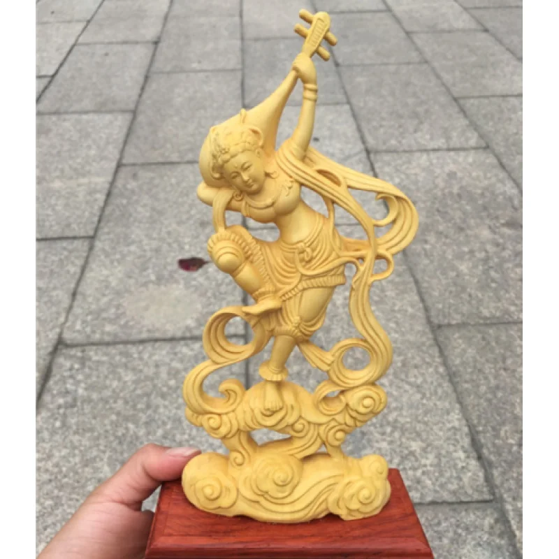 

China Rebounded Boxwood Craft Flying Apsaras PI PA Beautiful Woman Statue