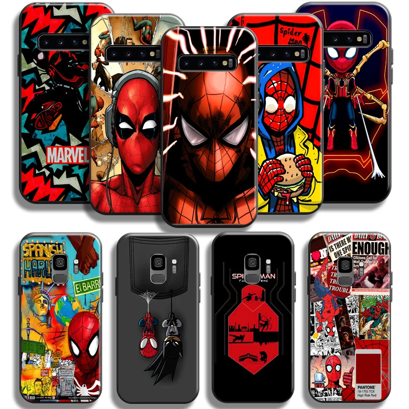 

New Avengers Spiderman Phone Case For Samsung Galaxy S10 5G S9 S8 Plus S10 Lite S10E Coque Liquid Silicon Black Back Funda