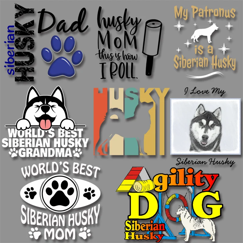 

Siberian Huskies Dogs Stickers Pets patches for Clothes Thermal Transfer Printings on Hoodies T-shirts