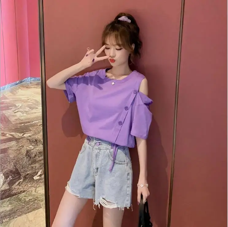 

Женская хлопковая футболка в стиле хип-хоп, с круглым вырезом и коротким рукавом