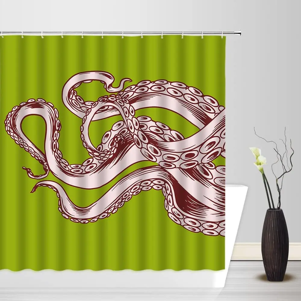 

Octopus Tentacles Shower Curtain Nautical Kraken Tentacles Sea Underwater Animal Sketch Art Waterproof Fabric Bath Curtains