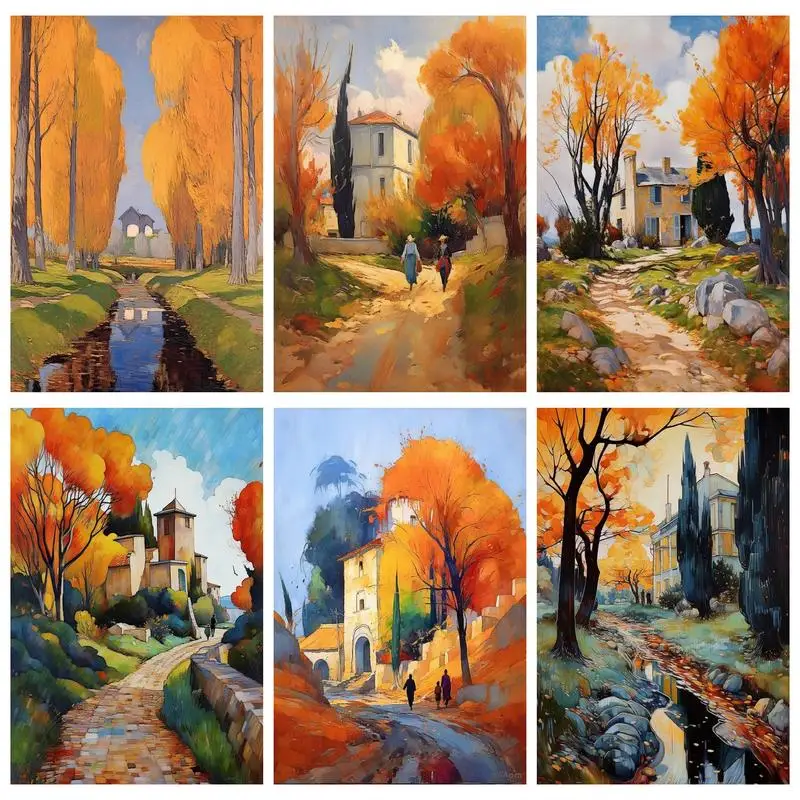 

RUOPOTY Painting By Numbers For Beginner Kits Autumn Tree Path Picture Drawing Landscape Unique gift Wall Decor