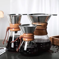stainless steel filter coffee pot high temperature resistant glass cold brew over coffee maker with anti scald wooden handle
