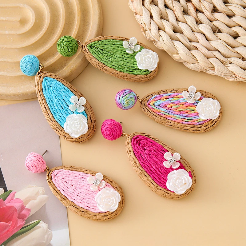 Летние винтажные серьги ручной работы в богемном стиле с лафитовой травой и