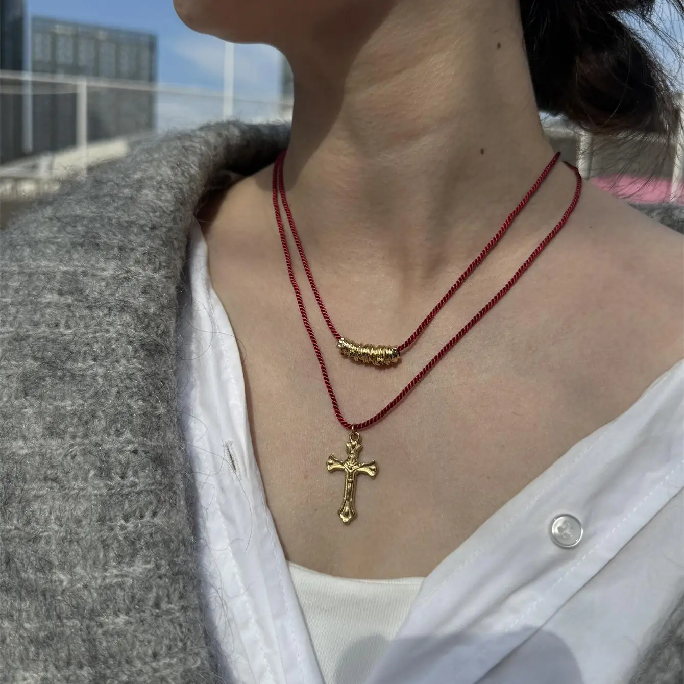 Модное винтажное ожерелье с подвеской в виде креста для женщин и мужчин красная