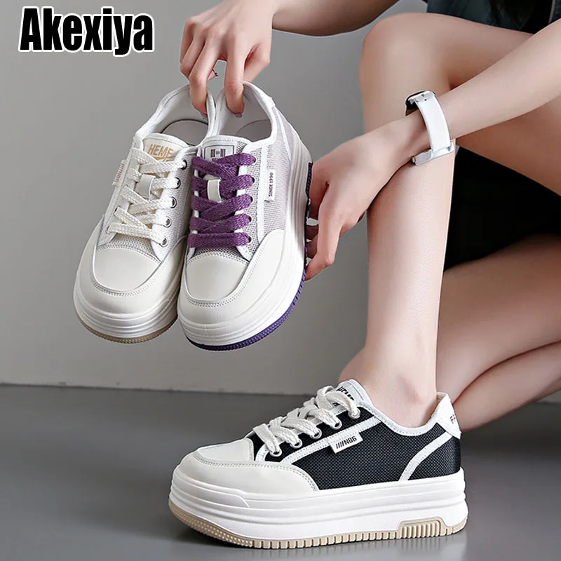 

Женские кроссовки на шнуровке, повседневные сетчатые кроссовки на толстой подошве, на плоской вулканизированной подошве, Размеры 35-40, лето 2023