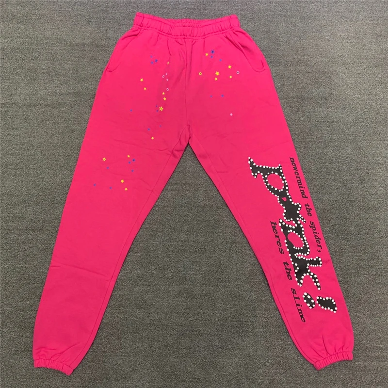 

Pink Nevermind Spider Pants 2022 Men Women Foam Print Logo 555555 Pants 1:1 Top Version Young Thug Sweatpants Trousers