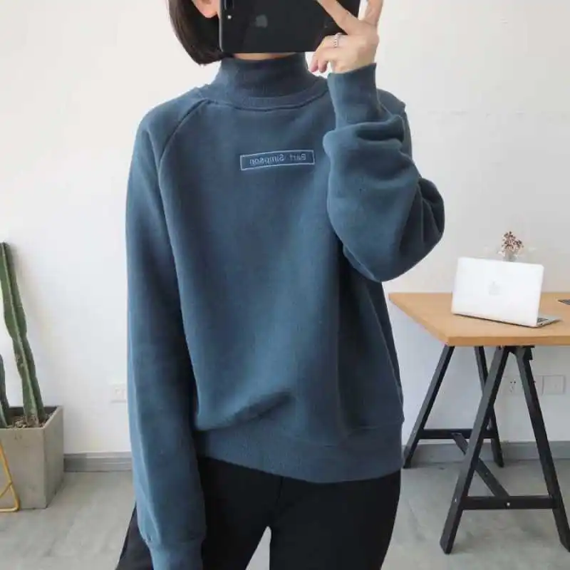 

Plus Velvet Thickening Turtleneck Sweatshirt 2022 New Fashion Autumn and Winter Clothes Thick Embroidered Coat Loose Sweatshirt