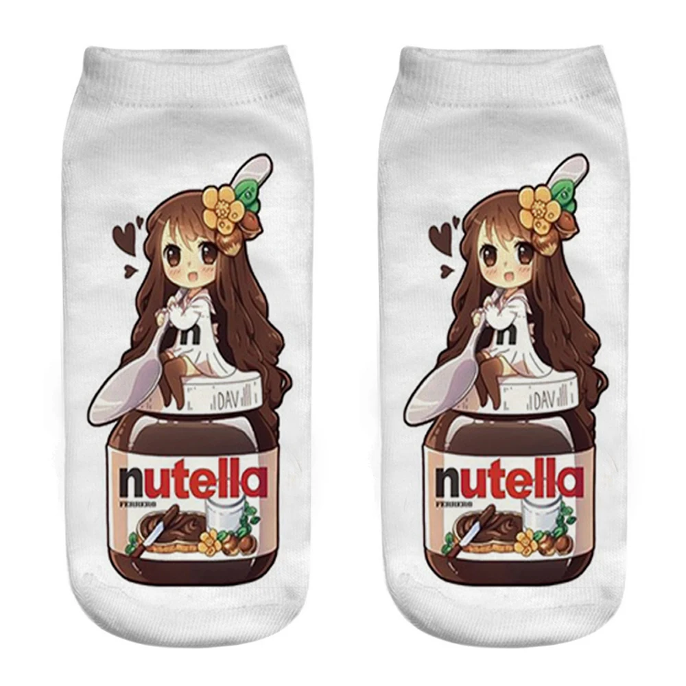 1 пара, Новое поступление, Лидер продаж, милые короткие носки с 3D-принтом серии Happy Nutella, с героями мультфильмов, Прямая поставка