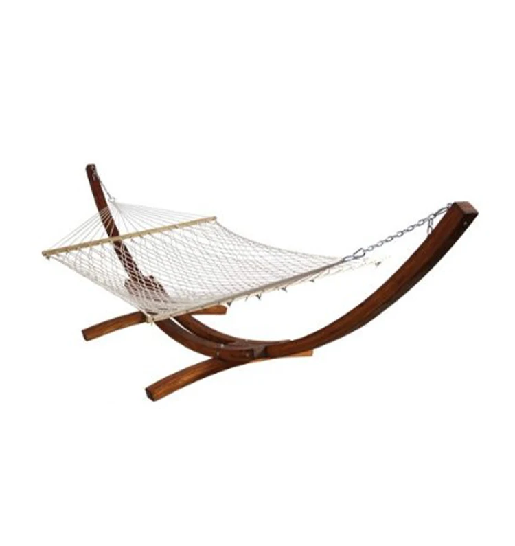 

Support Customized Adult Cotton Fabric Double Durable Arch Wood Stand Hammock For Outdoor Wooden Hammock