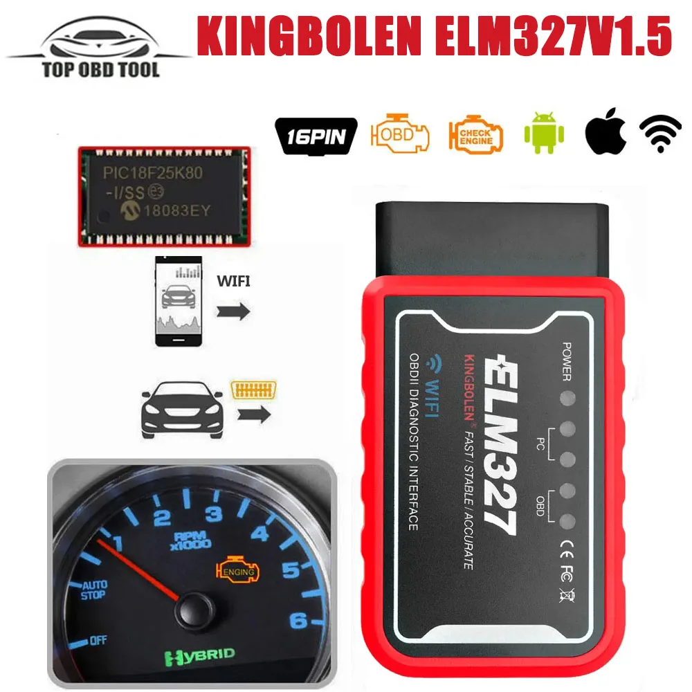 KINGBOLEN ELM327 Bluetooth-совместимый V1.5 PIC18F25K80 ATAL & ATPPS 4 МГц Кристальный Wifi для Android/IOS Torque OBDII считыватель кодов