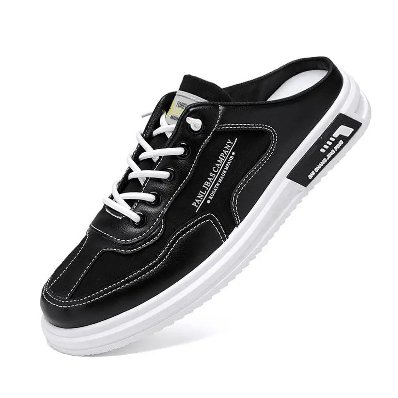 

2022 Half Shoes For Men Black Mules Outdoor Summer Slip-on Footwear For Male New Fashion White Mens Half Slippers