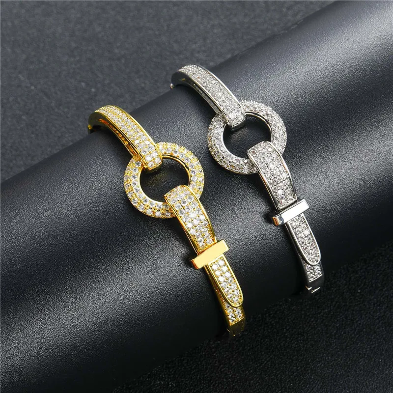 

2023 New luxury Geometric Creative Belt Buckle Design Cuff Zircon Bangle Bracelet For Woman Fashion Wedding Party Jewelry