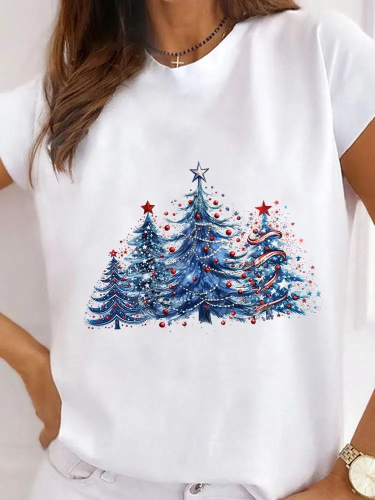 Милый тренд модная Новогодняя женская футболка с милым принтом топ одежда