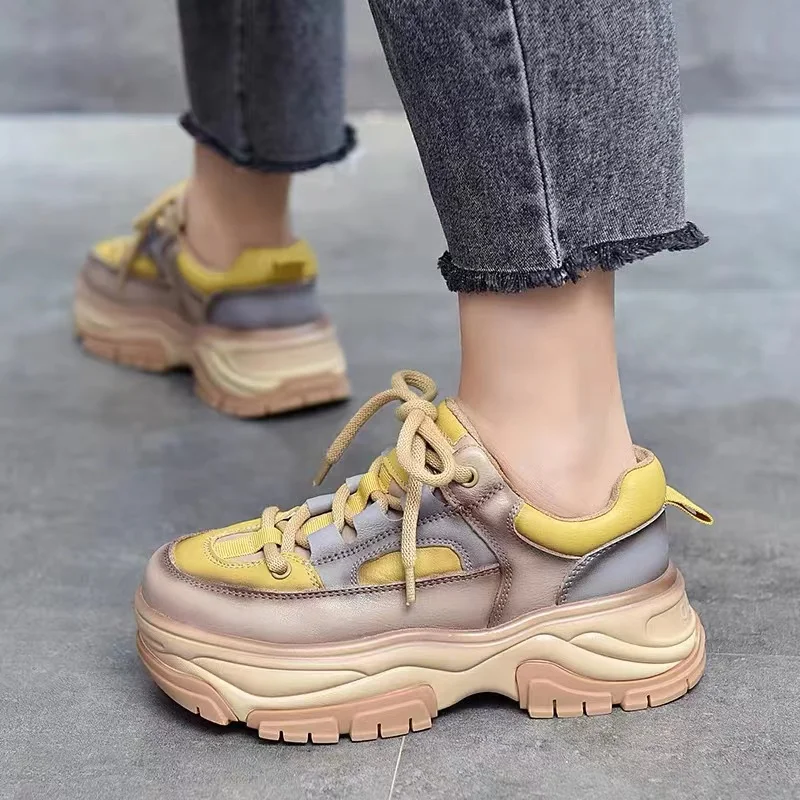

Women Sneaker 2022 Casual Breathable PU Leather Platform Sport Shoes Fashion Running Walking Ladies Shoe Sneakers Nude Beige