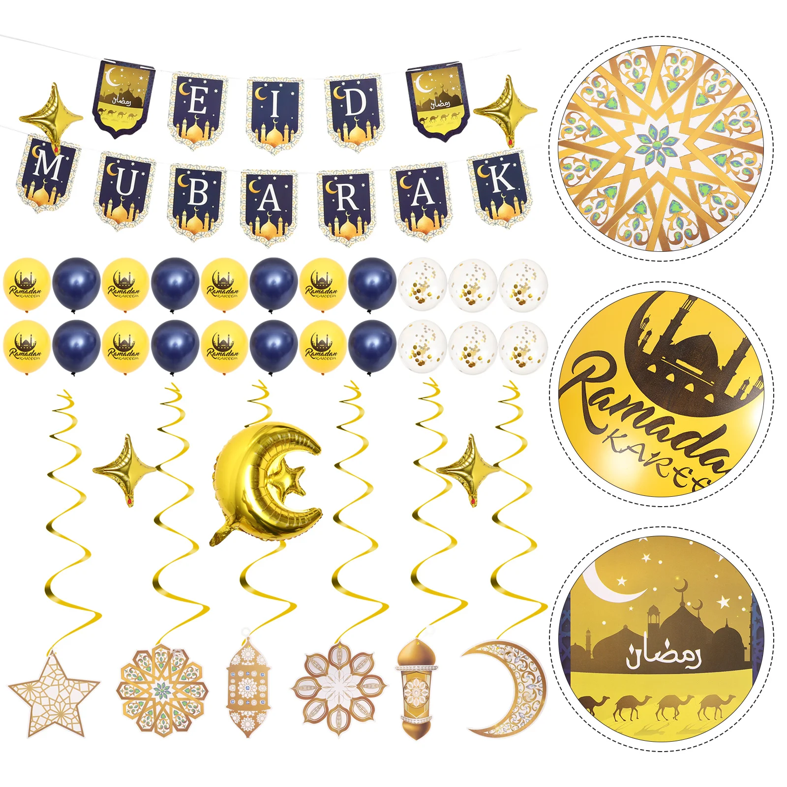 

1 Набор Рамадан бумажный баннер Eid Mubarak тема вечерние Декор спиральные Подвески воздушные шары