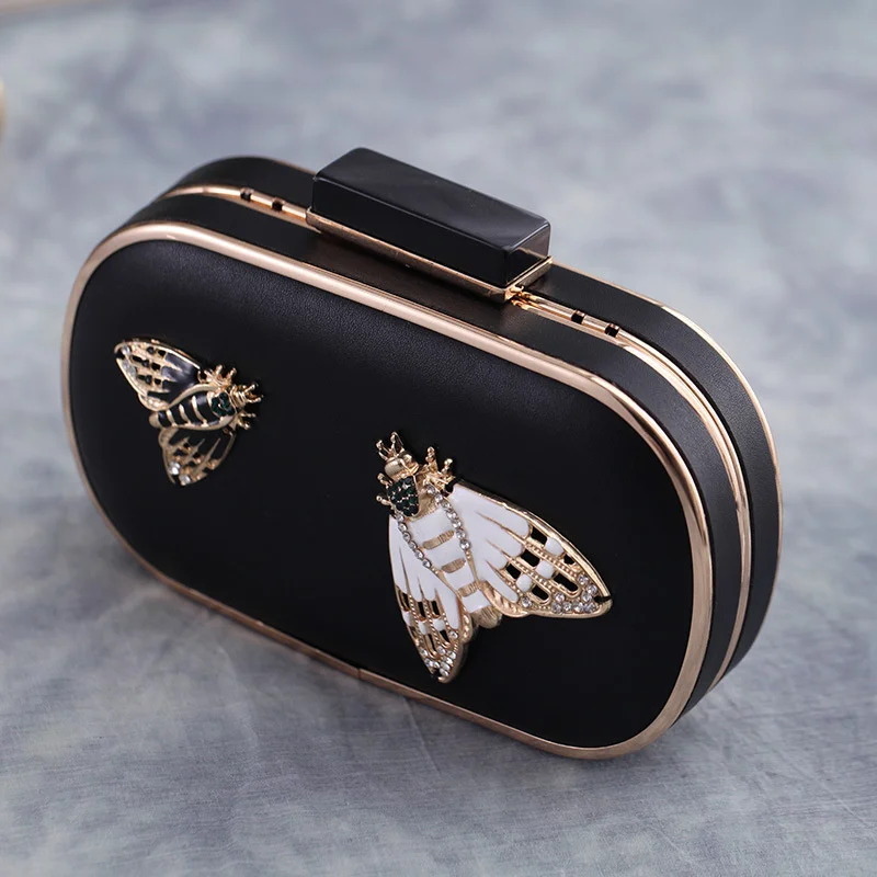 

New Black Women's PU Bag Shoulder Bag Bridal Wedding Evening Bag Clutch Handbag Party Purse Makeup Bag Cicadas XST7585