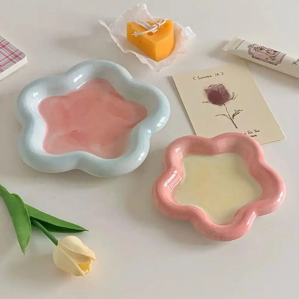 New Korean Chubby Breakfast Plate Jewelry Storage Plate Cake Flat Cute Storage Bowl Dish Dessert Ceramic Plates Plate Fruit R1m2