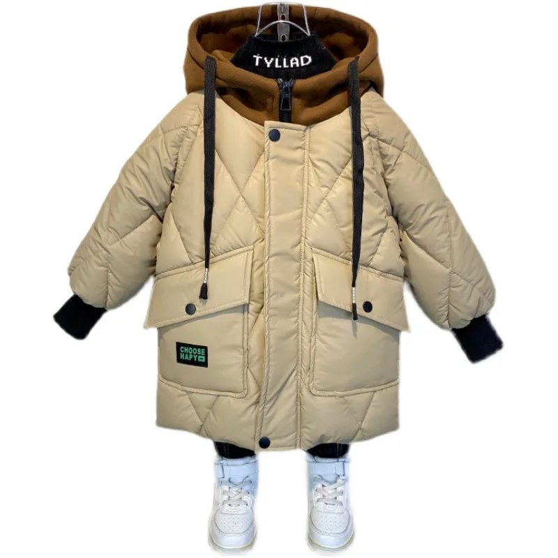 

2022 Winter Children Cotton Padded Jacket Big Boy's Hooded Thick Warm Coats Kids Casual Sport Long Outwear
