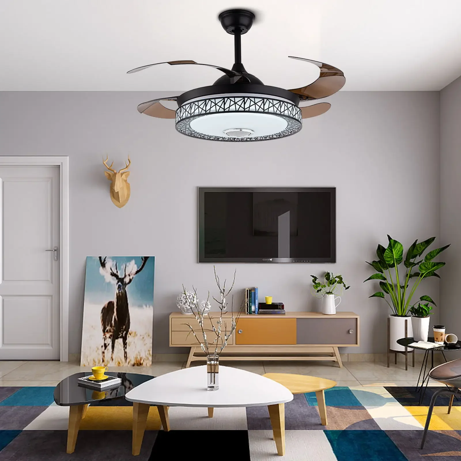 Новинка потолочный Невидимый Bluetooth-вентилятор 42 дюйма светильник 3-цветная