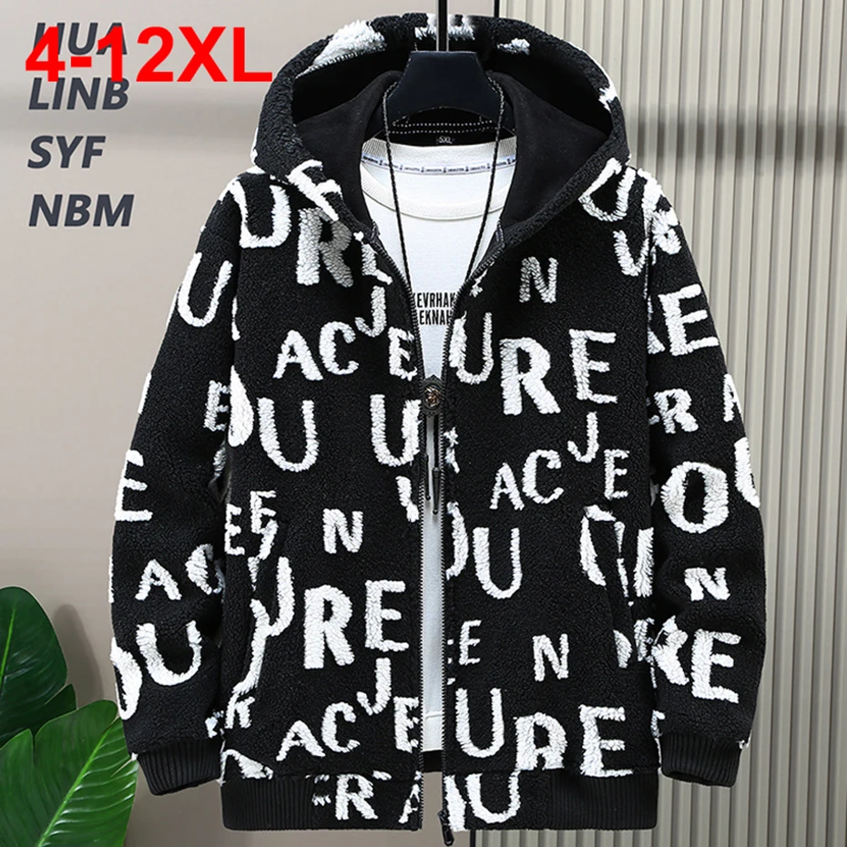 Мужская зимняя куртка флисовое пушистое пальто с надписью черные утепленные