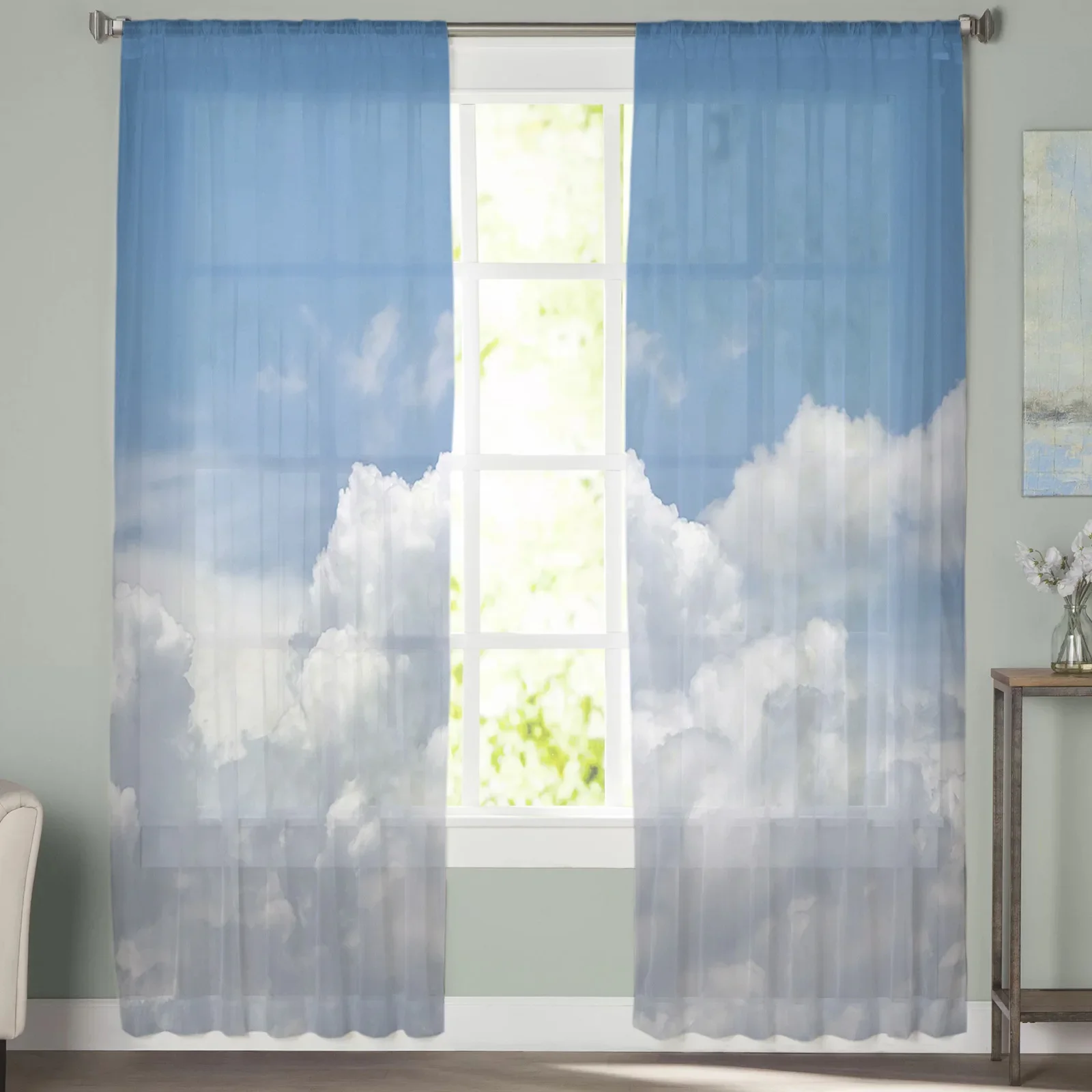 Постепенное прозрачное небо с белыми облаками тюлевые шторы для гостиной