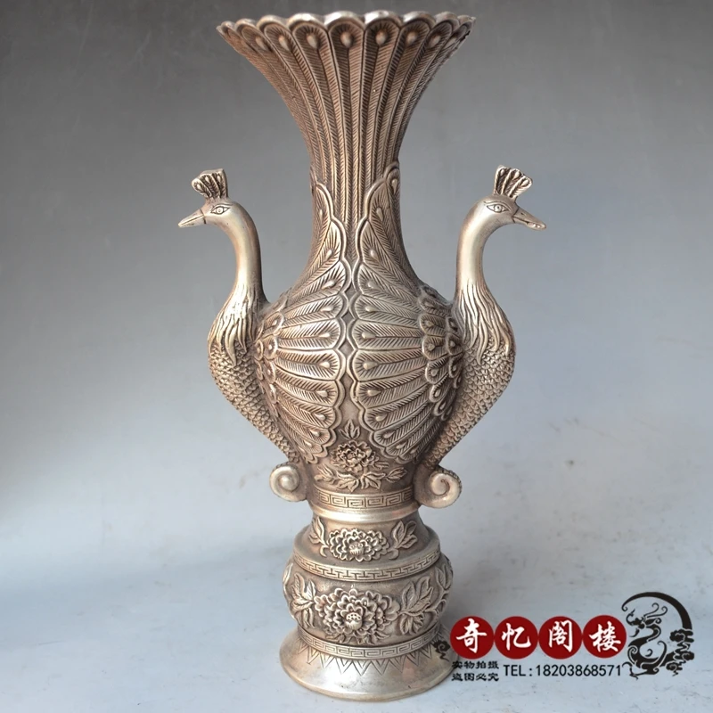 Old Handmade Silver Bronze Peacock vase  vases sculpture, Vase Garden Decoration Brass Bronzeroom Art Statue