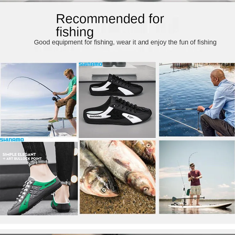 2023 Summer Fishing Sandals Men's Mesh Slippers Breathable Casual Beach Slippers Solid Non-slip Slippers Outdoor Lazy Shoes