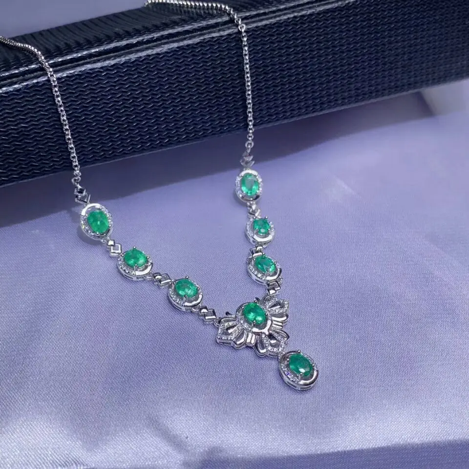 

[MeiBaPJ]Colombian Natural Emerald Gemstone Pendant Necklace with Certificate 925 Solid Silver Fine Wedding Jewelry for Women
