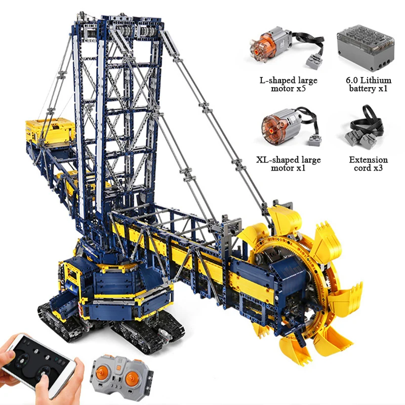 Ковшовый экскаватор MOC, высокотехнологичная серия, с дистанционным управлением, электрическая модель с приложением, строительные блоки, кирпичи, игрушки для детей, подарок на день рождения