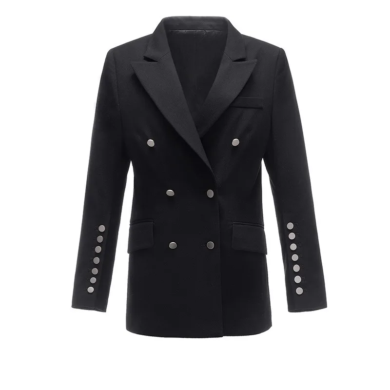 Autumn Winter Women Small Suit European Long Double Breasted Fashion Counter Suit Temperament Jacket