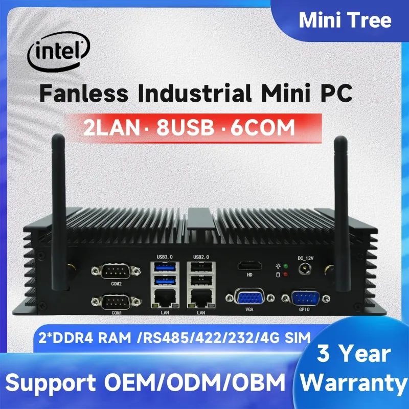

Прочный промышленный мини-ПК без вентилятора Core i5 6200U i7 4578U 2*2,5G Lans 6 * COM GPIO Micro компьютер Linux 4G Wi-Fi аналогичный VGA