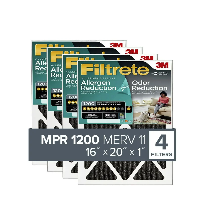 

Filtrete by 3M 16x20x1, MERV 11, Allergen Plus Odor Reduction HVAC Furnace Air Filter, 1200 MPR, 4 Filters