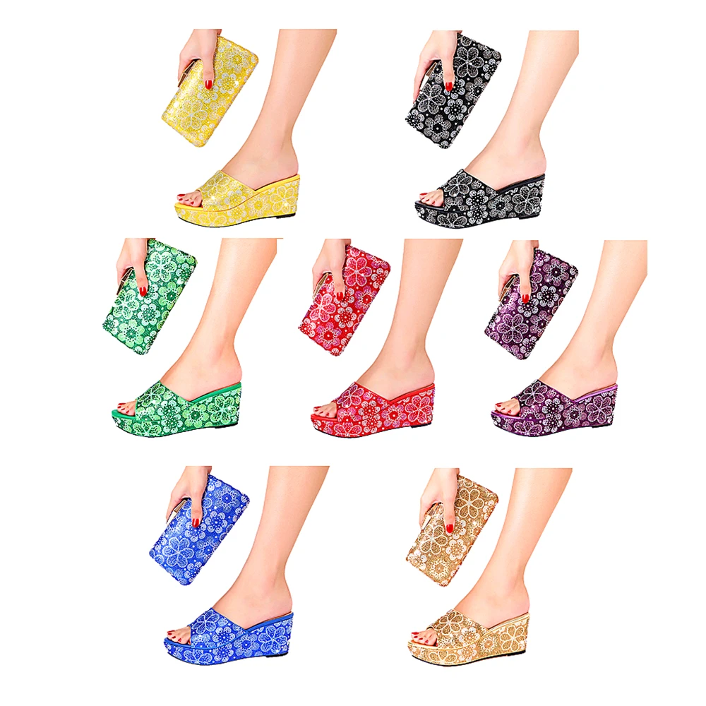 Дамский кошелек с цветочным рисунком и бриллиантами на высоком каблуке тапочки