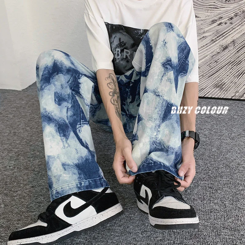 Summer Thin Cloud Jeans Men Fashion Casual Baggy Wide Leg Jeans Mens Streetwear Loose Hip Hop Straight Denim Pants Men M-5XL