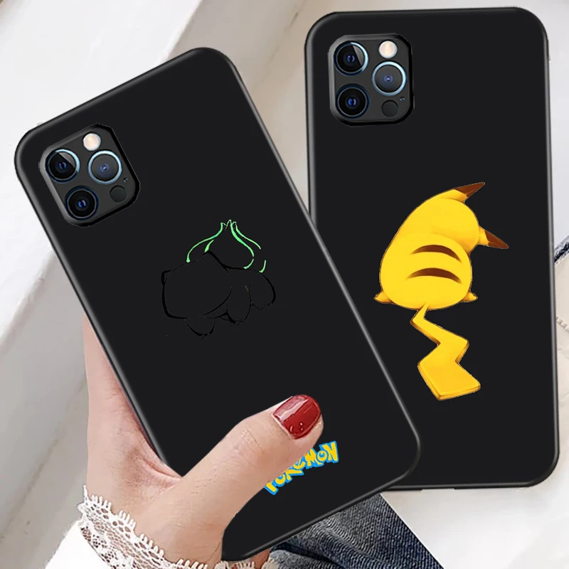 

Cartoon Pokémon Phone Case For Funda iPhone 11 12 13 Pro Max 12 Mini X XR XS Max 6 6s 7 8 Plus Funda Silicone Cover Etui Black