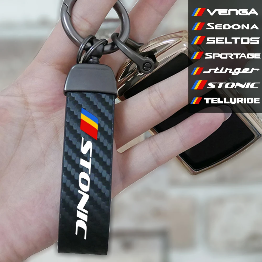 

Carbon fiber Keychain Car Logo Key Ring Car Styling for Kia Sedona RIO Seltos Sportage STINGER STONIC TELLURIDE Car Key Ring