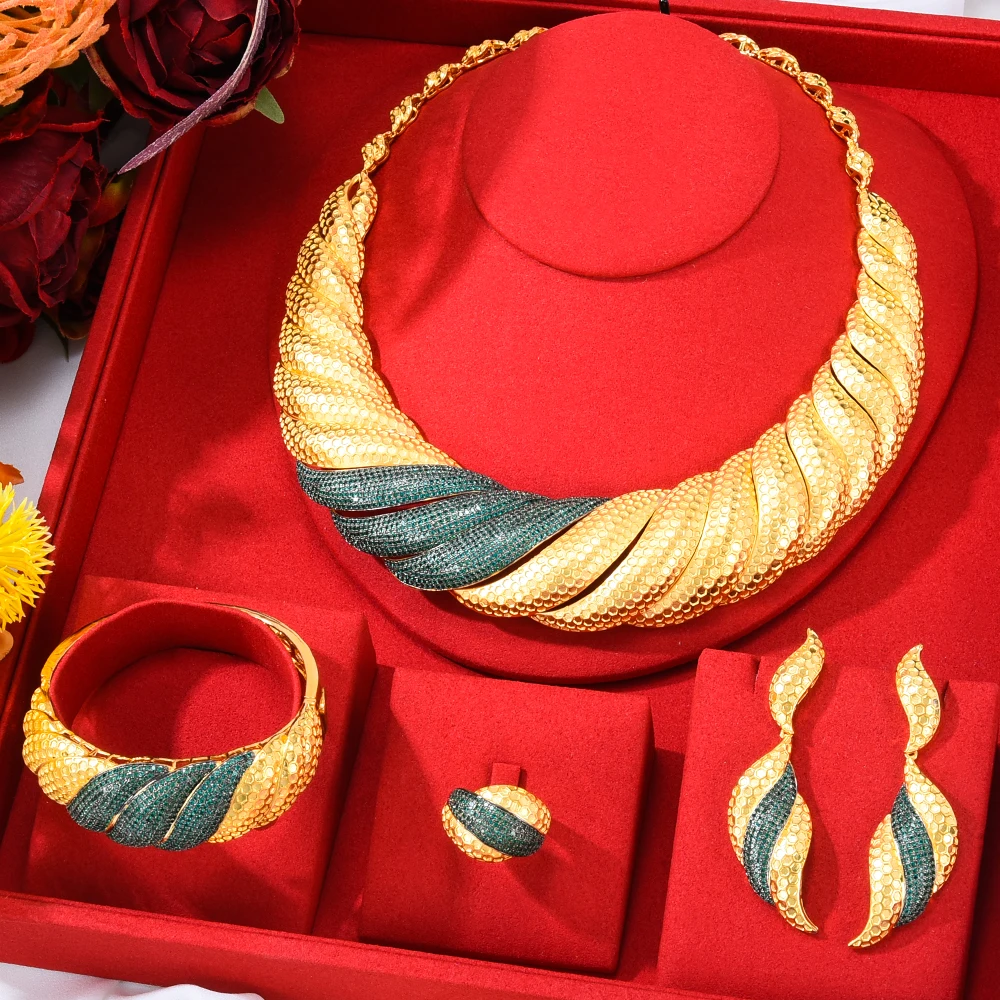 

Kellybola Dubai African Gold Jewelry Set Bride Earrings Rings Necklace Sets For Women Indian Nigerian Wedding Jewelery Set Gift