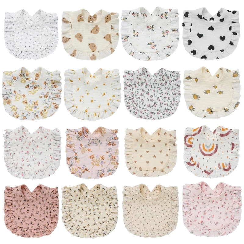 

Burp Bib Baby Cotton Bibs with Floral Printing Comfort 1-Step Snap Button Skin Friendly Nursing Bib Nursery Room Supply