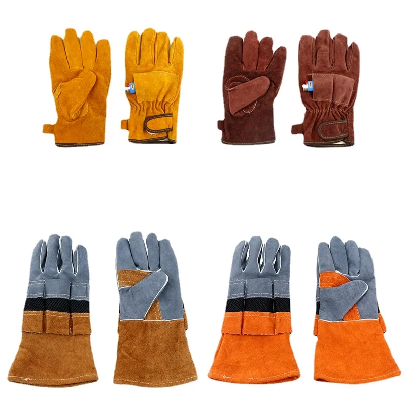 

Outdoor barbecue anti-scalding gloves high temperature heat insulation cowhide protective gloves camping barbecue tools